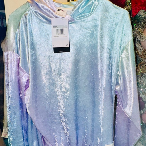 Nike Silver and Blue Velvet Hoodie - Picture 1 of 6